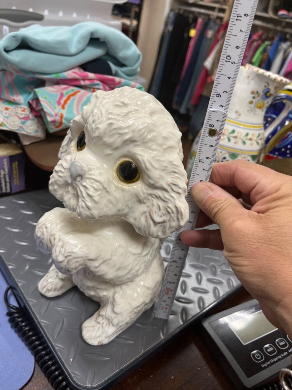USA VTG big eyes ceramic white poodle puppy statute figurine SKU 10-220 - Picture 10 of 11